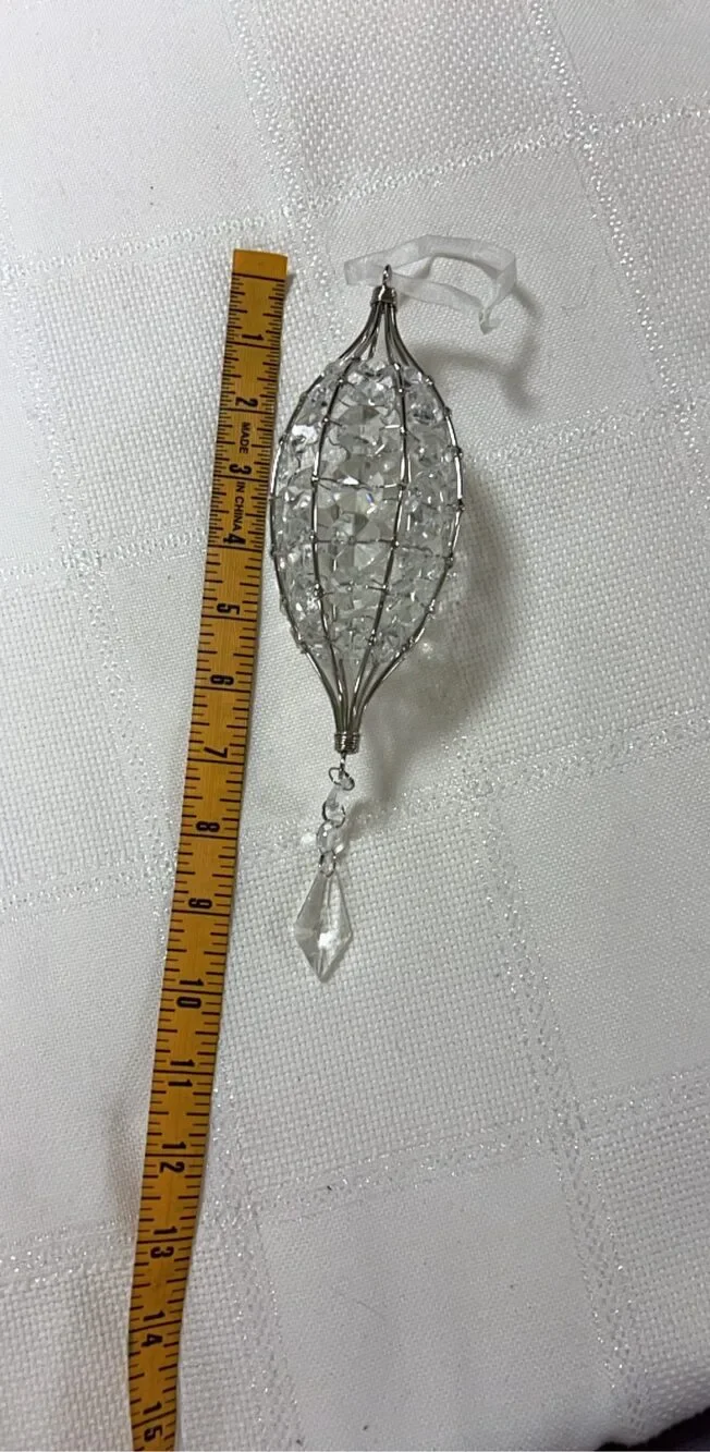 Clear Crystal Hanging Ornament 7 in Clear & Silver
